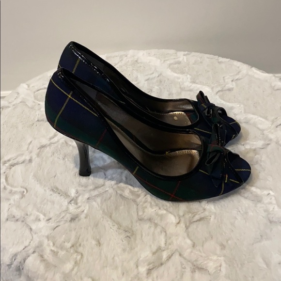 Plaid Bow Peep Toe Shoes - Picture 2 of 5